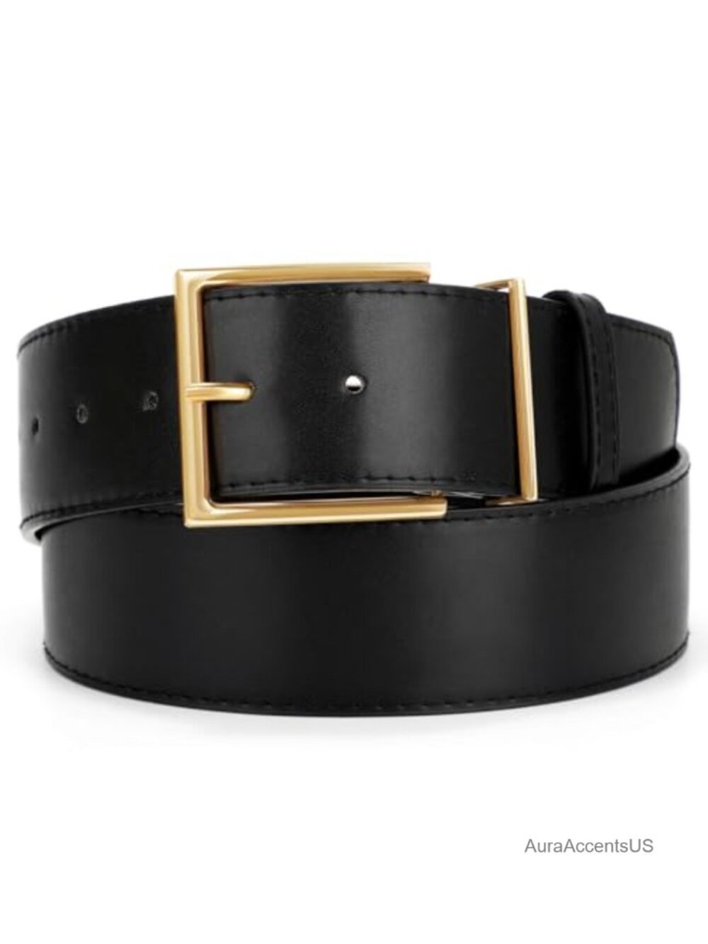 Women Wide Faux Leather Waist Belt with Gold Square Buckle